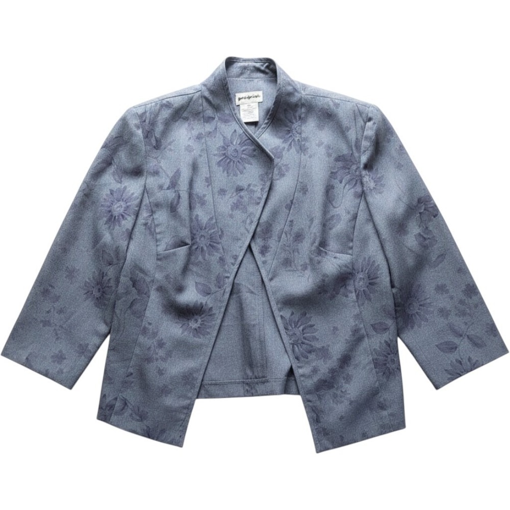 Perceptions Blue Floral Jacquard Open Front Blazer Jacket Womens 10 Workwear